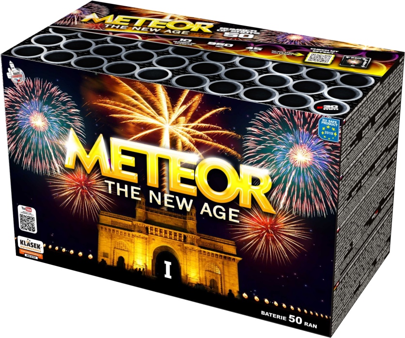 Kompakt(baterie) ohňostroje Meteor new age, 5 různobarevných efektů.