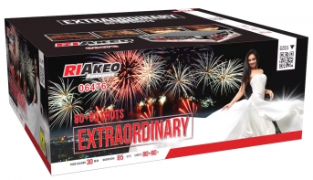 Ohňostroj Riakeo Extraordinary, 20 různobarevných efektů, 160 ran, 30 mm, vyuhlovaný.